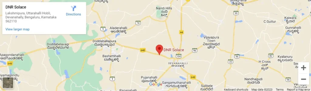 DNR Solace exact google location map with GPS co-ordinates by DNR Group located in Lakshmipura, Uttarahalli Hobli, Devanahalli, Bengaluru, Karnataka 562110